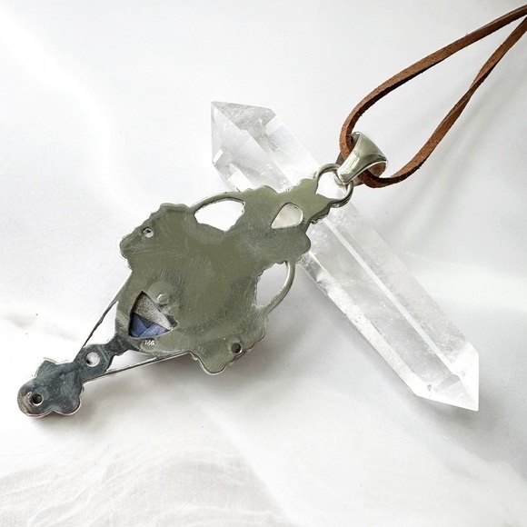 ARTISAN Silver Lapis And Rainbow Moonstone Gemstone Goddess Pendant Necklace - Picture 2 of 2